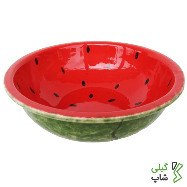 ظروف سفالی شب یلدا (1) پیاله سفالی طرح هندوانه | بزرگ