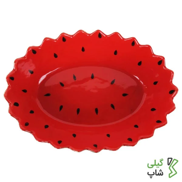 ظروف سفالی شب یلدا (13) سینی طرح دار سفالی شب یلدا